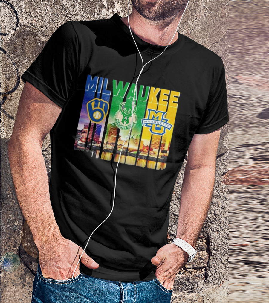 Milwaukee Brewers Bucks Marquette City Skyline Theme T-Shirt
