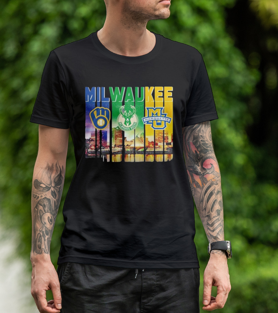 Milwaukee Brewers Bucks Marquette City Skyline Theme T-Shirt