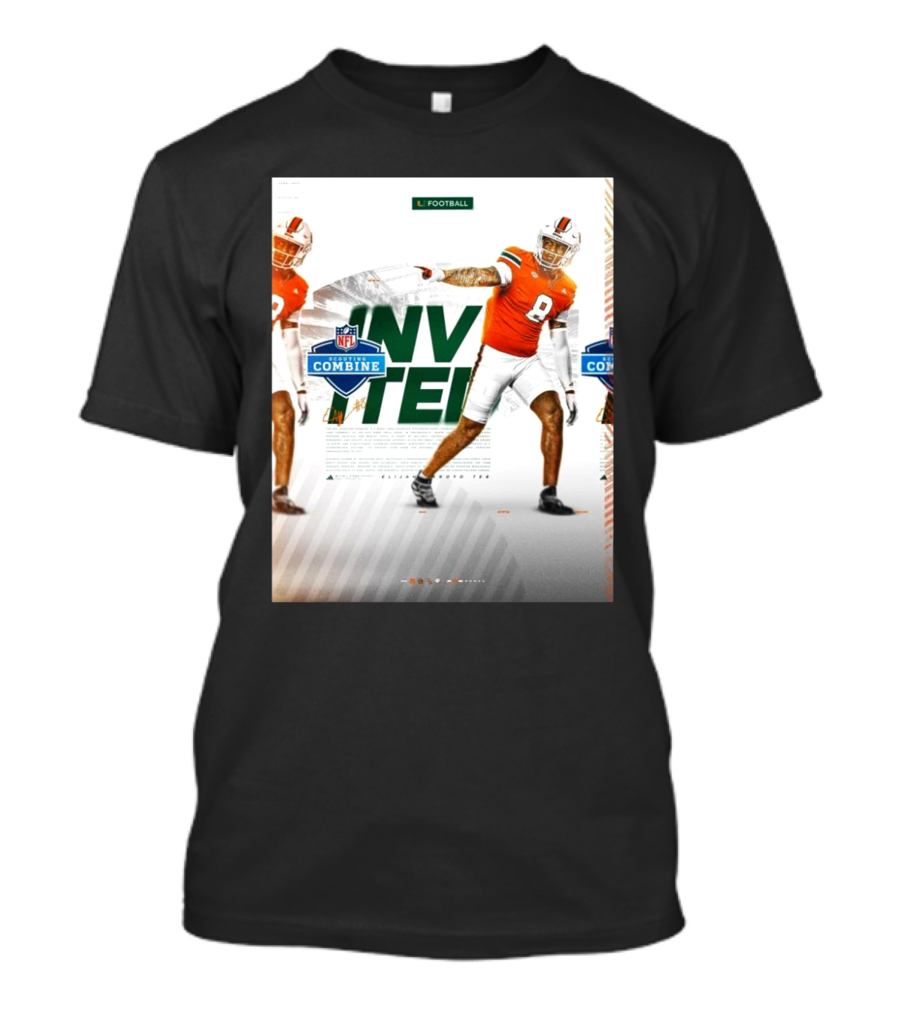 Miami Hurricanes Football Elijah Arroyo NFL Scouting Combine Invited Invited Football T-Shirt