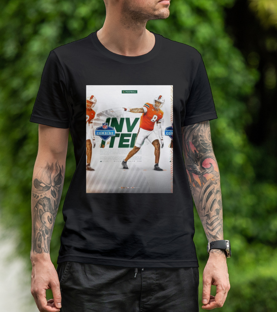 Miami Hurricanes Football Elijah Arroyo NFL Scouting Combine Invited Invited Football T-Shirt