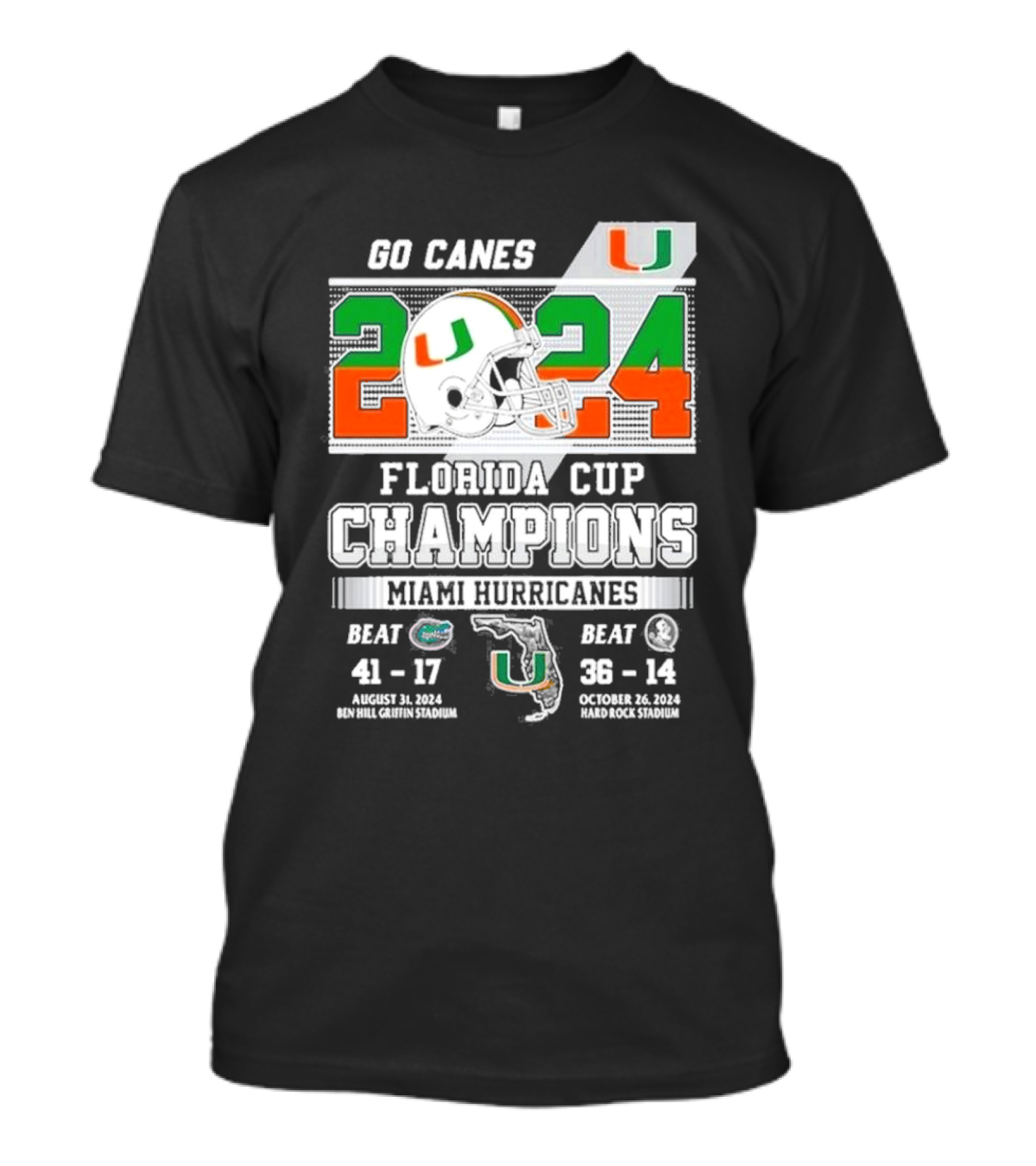 Go Canes Miami Hurricanes 2024 Florida Cup Champions Dates And Scores T-Shirt