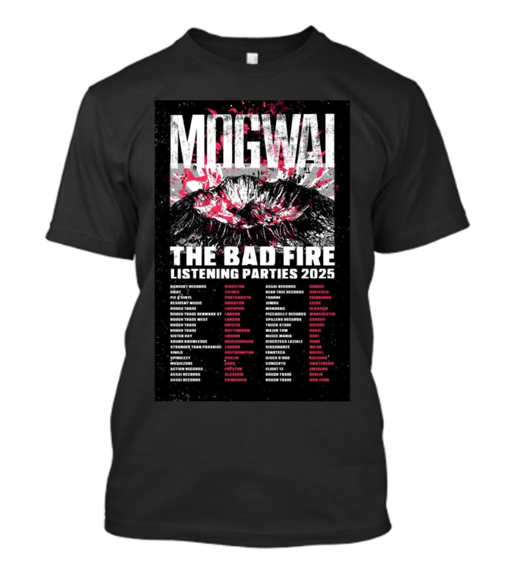 Mogwai The Bad Fire Listening Parties 2025 Tour Locations And Events T-Shirt