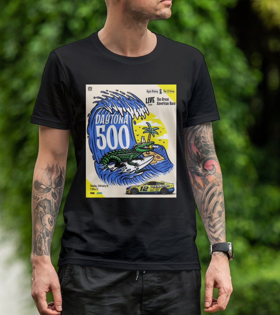 NASCAR Ryan Blaney The 12 Crew Daytona 500 Live From The Great American Race February 16 Sunday 1:30PM ET FOX T-Shirt