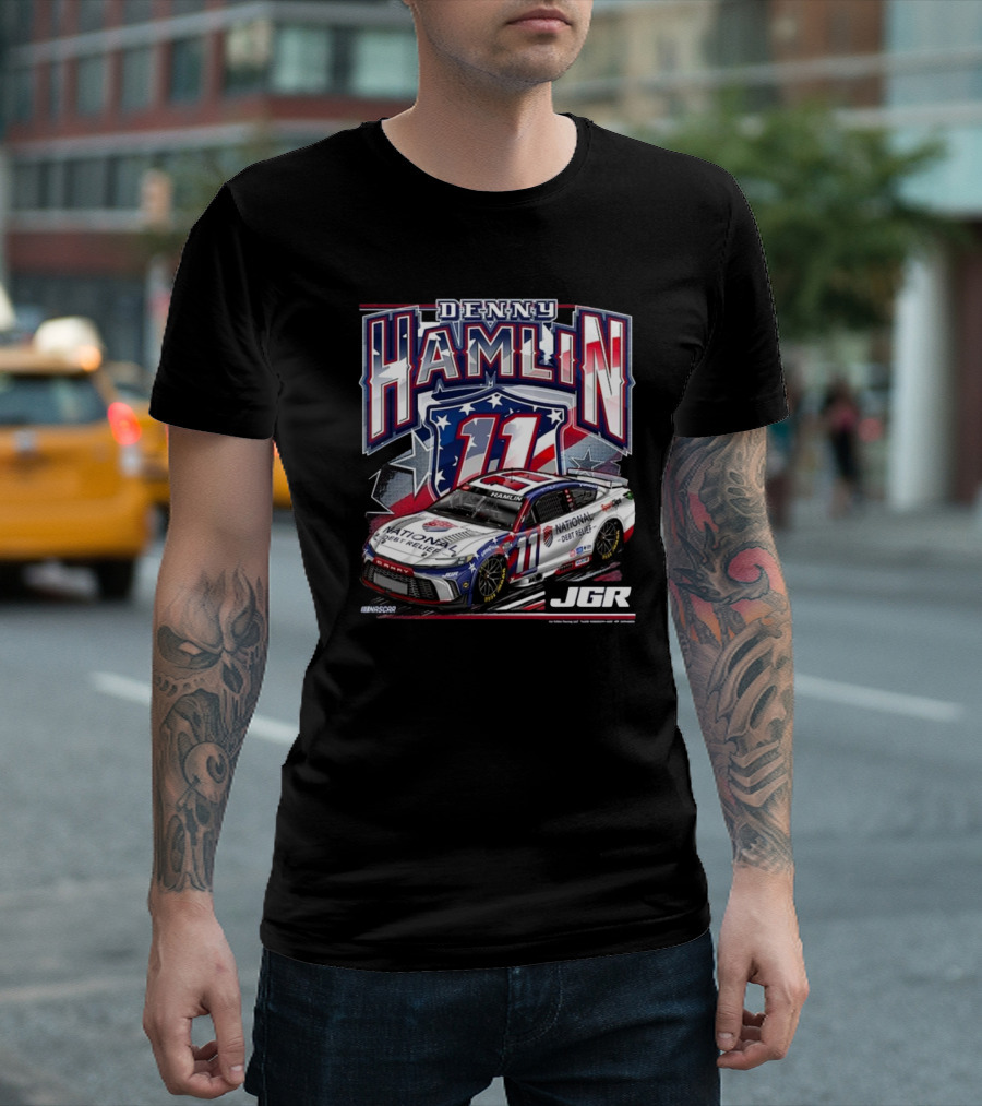 NASCAR Denny Hamlin JGR National Debt Relief Car 2025 American Flag 11 T-Shirt