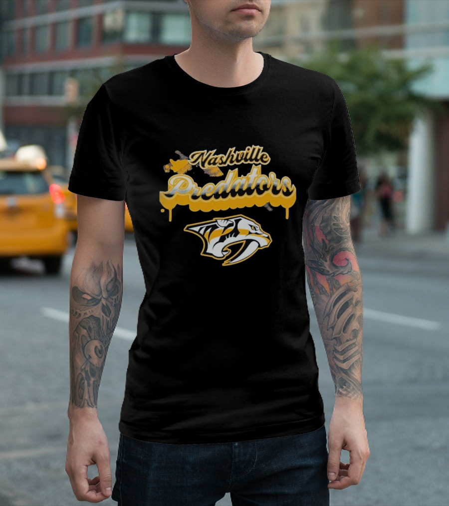 Nashville Predators Bubbly Script Ice Hockey Team Logo T-Shirt