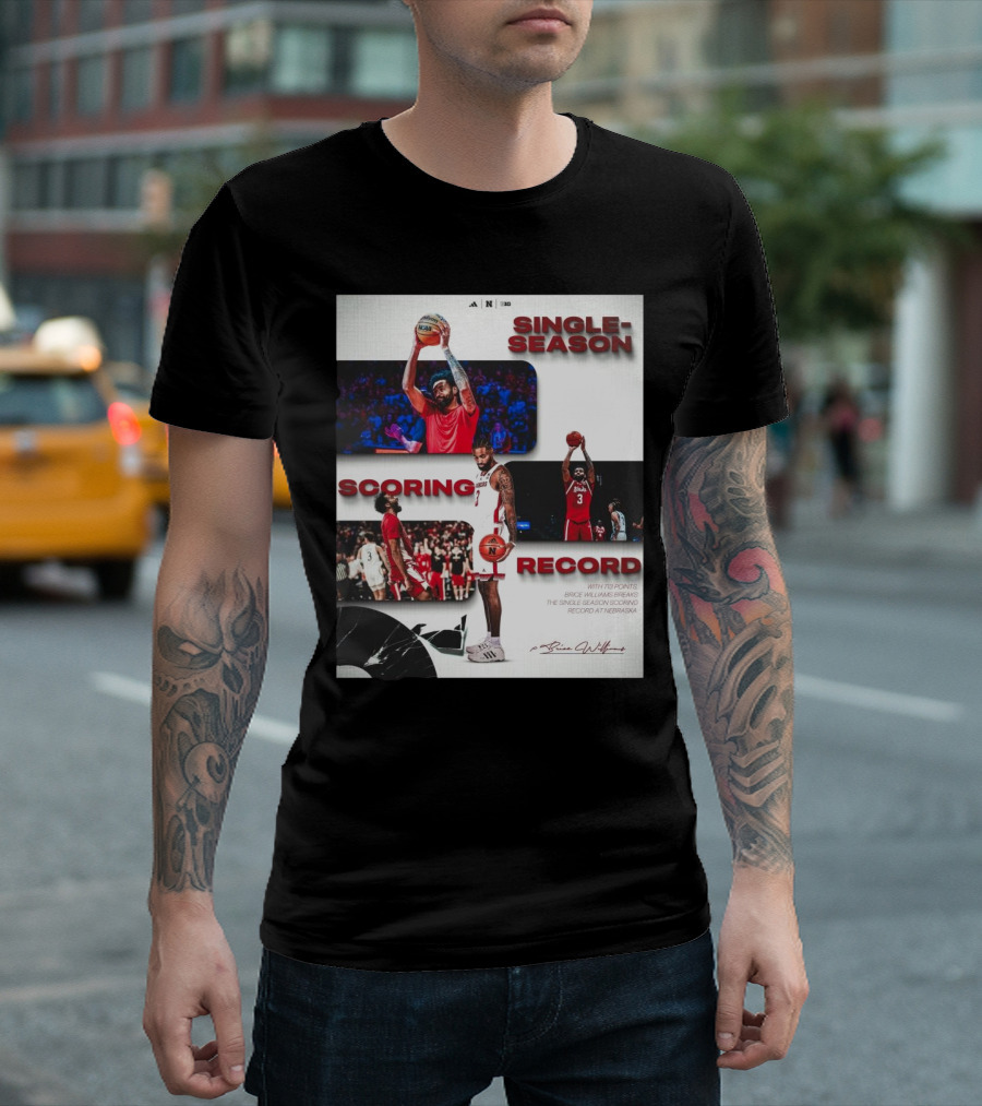 Nebraska Cornhuskers Brice Williams Single-Season Scoring Record 713 Points Signature T-Shirt
