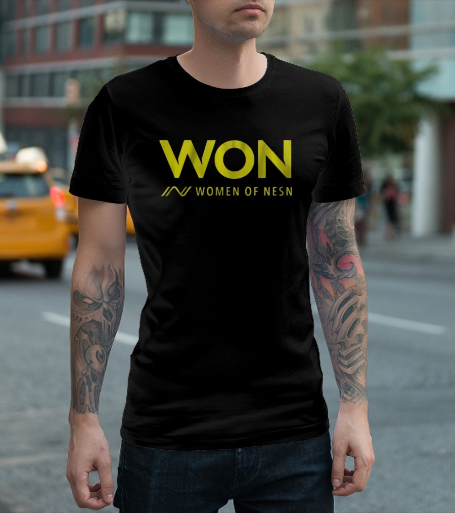 WON Women Of NESN Yellow Text With Stylish Lines T-Shirt