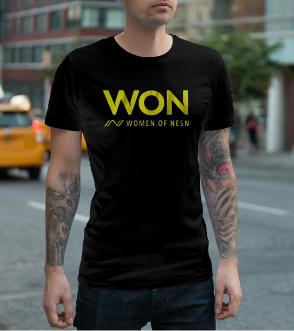 WON Women Of NESN Yellow Text With Stylish Lines T-Shirt