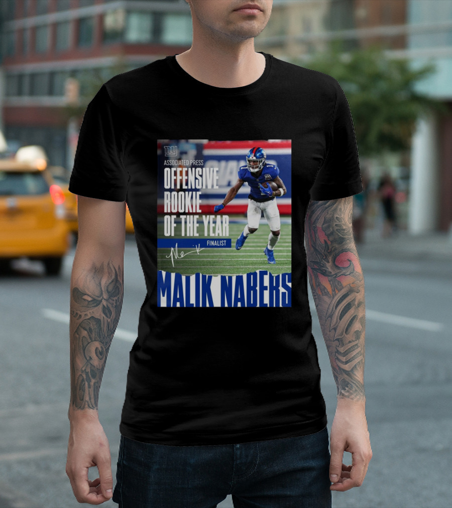 New York Giants Malik Nabers Associated Press Offensive Rookie of the Year Finalist Signature T-Shirt