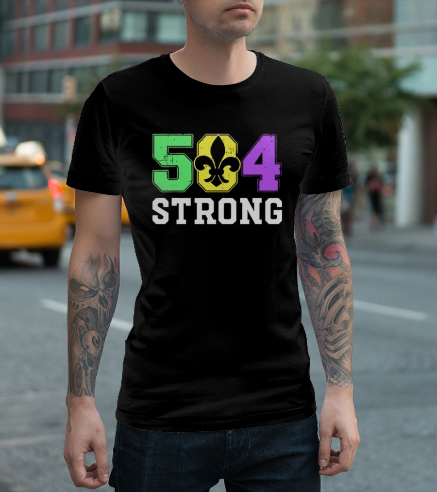 New Orleans 504 Strong Fleur-de-Lis Green Yellow Purple T-Shirt