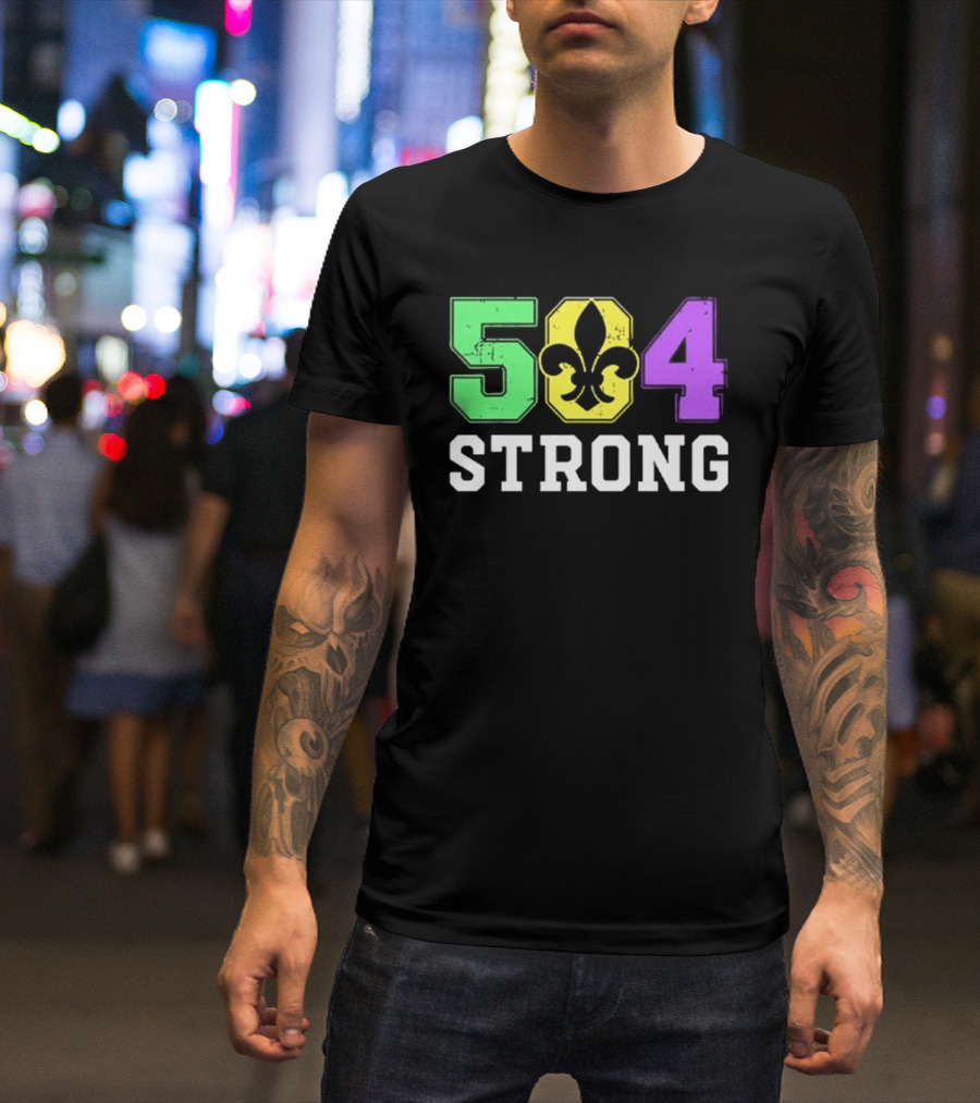 New Orleans 504 Strong Fleur-de-Lis Green Yellow Purple T-Shirt