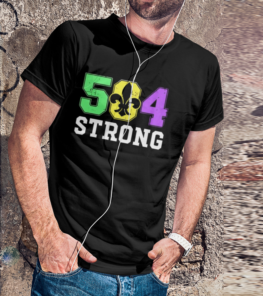 New Orleans 504 Strong Fleur-de-Lis Green Yellow Purple T-Shirt