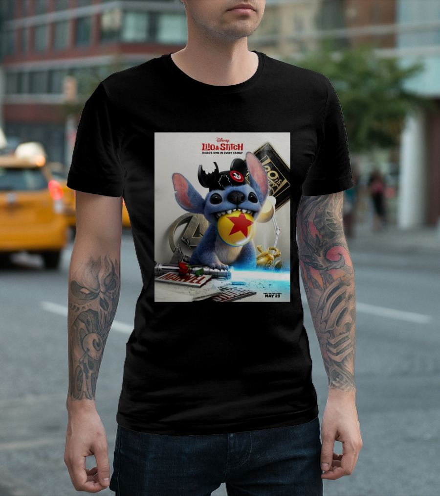 Disney Lilo and Stitch 2025 Featuring Iconic Pop Culture Mashup Elements T-Shirt
