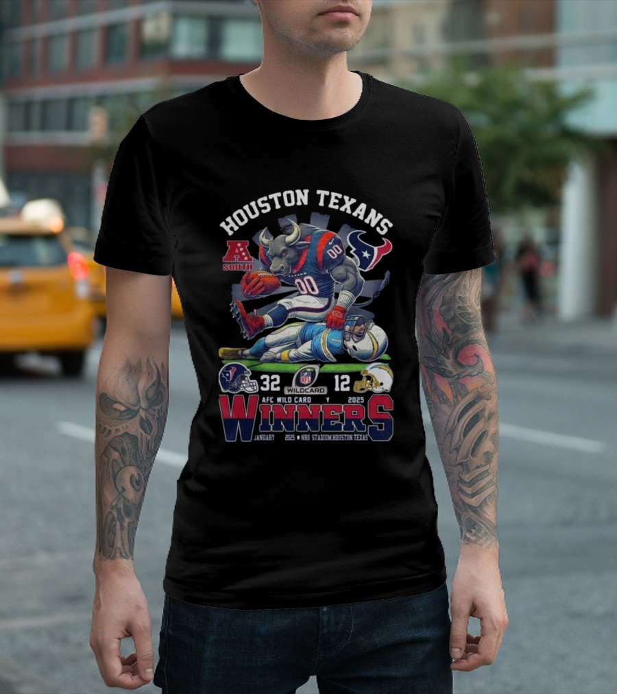 Houston Texans AFC South Wild Card Winners 2025 NFL Mascot 32-12 T-Shirt