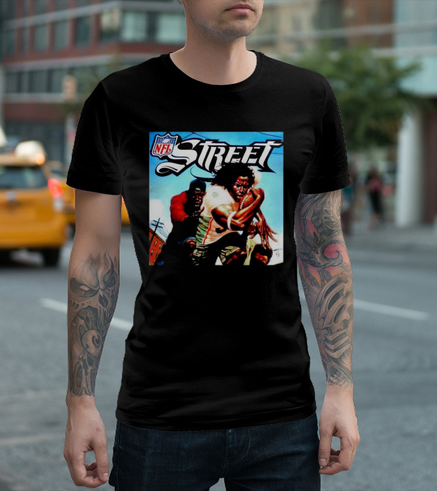 NFL Street Denver Broncos Chasing Miami Dolphins Retro Game Cover Art T-Shirt