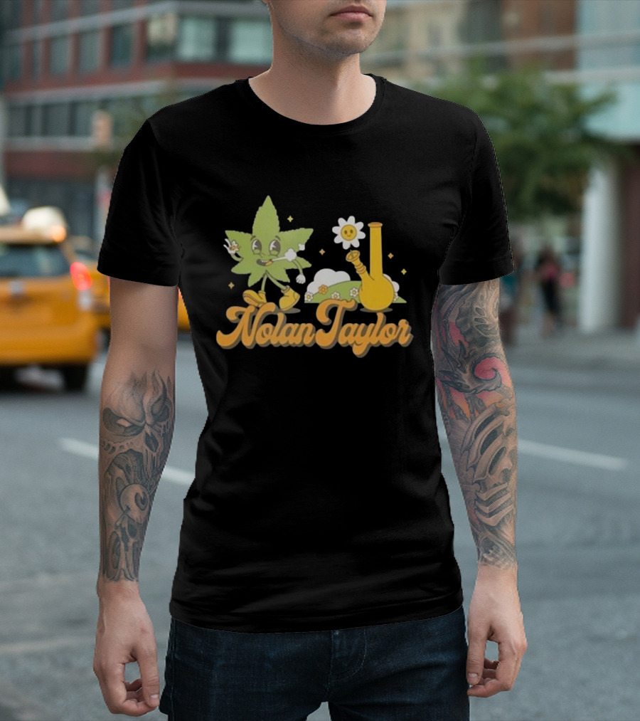 Nolan Taylor 420 Leaf And Bong With Happy Flower T-Shirt