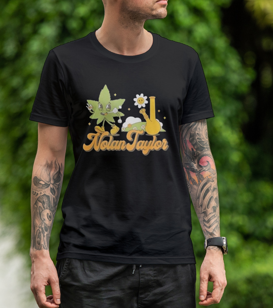 Nolan Taylor 420 Leaf And Bong With Happy Flower T-Shirt
