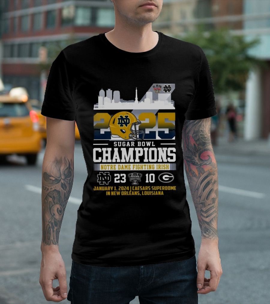 Notre Dame Fighting Irish 2025 Sugar Bowl Champions Skyline Helmet Victory T-Shirt