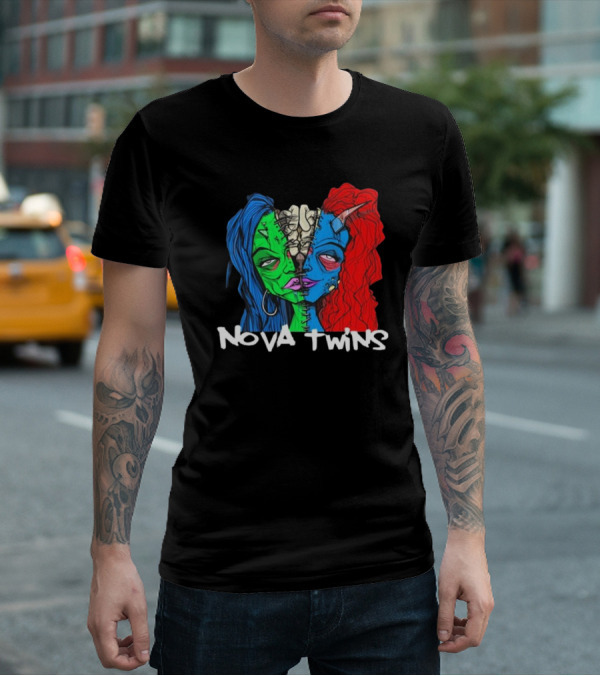 Nova Twins Monster Head Blue Green Red Hair Two-Faced Artwork T-Shirt