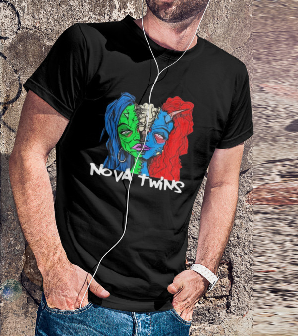 Nova Twins Monster Head Blue Green Red Hair Two-Faced Artwork T-Shirt