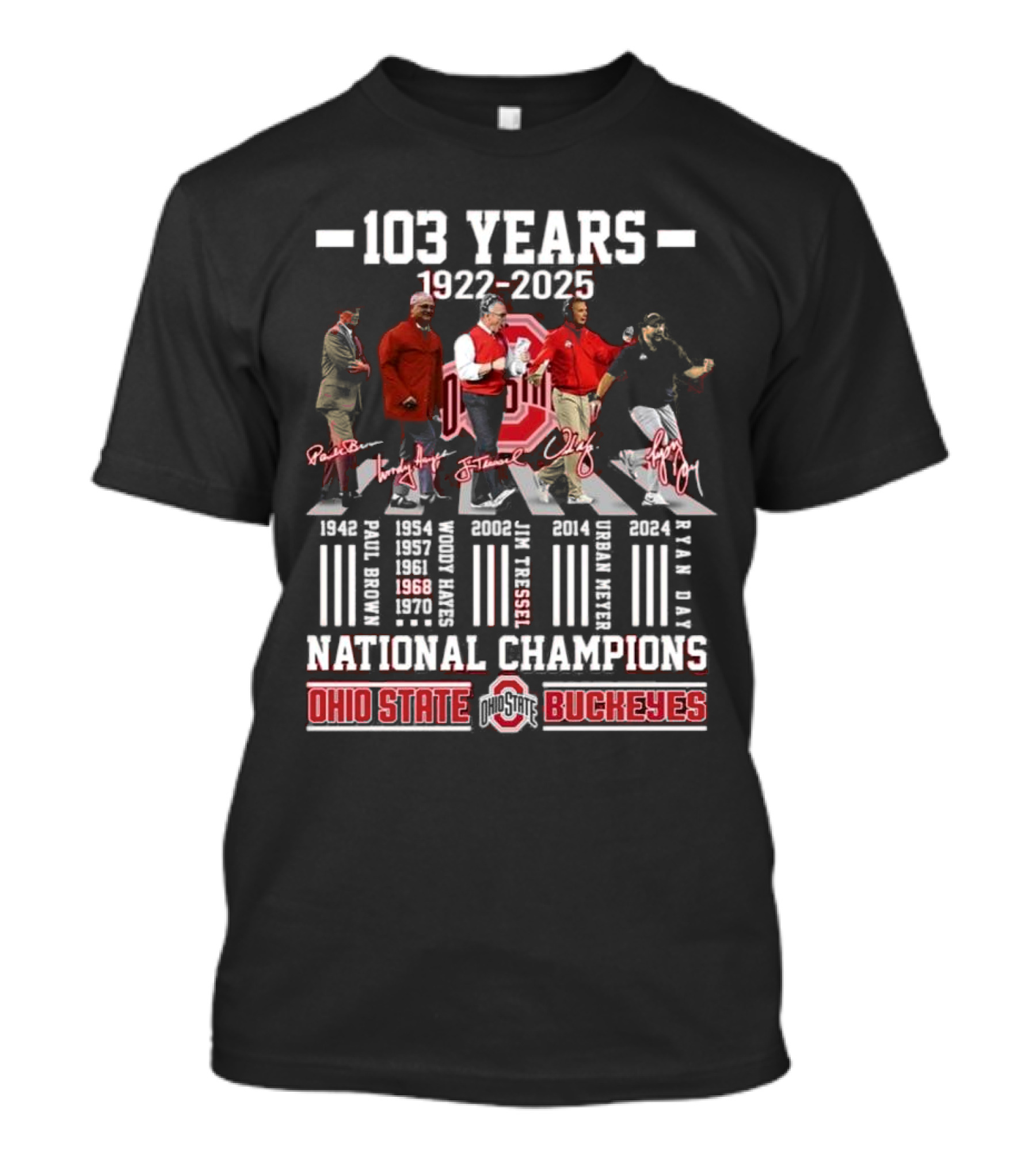 Ohio State Buckeyes 103 Years 1922-2025 National Champions Signatures T-Shirt
