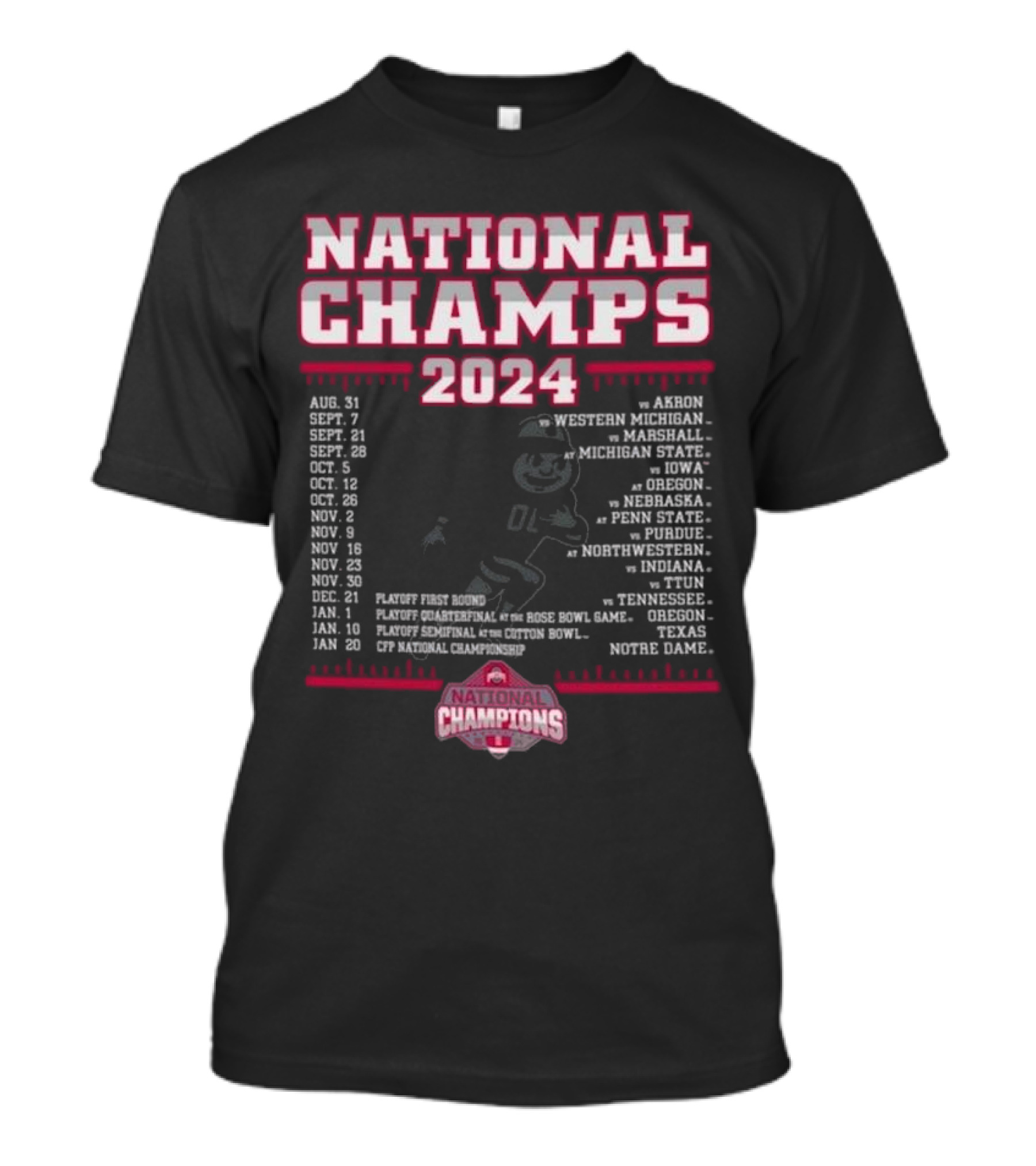Ohio State Buckeyes National Champs 2024 Football Schedule T-Shirt