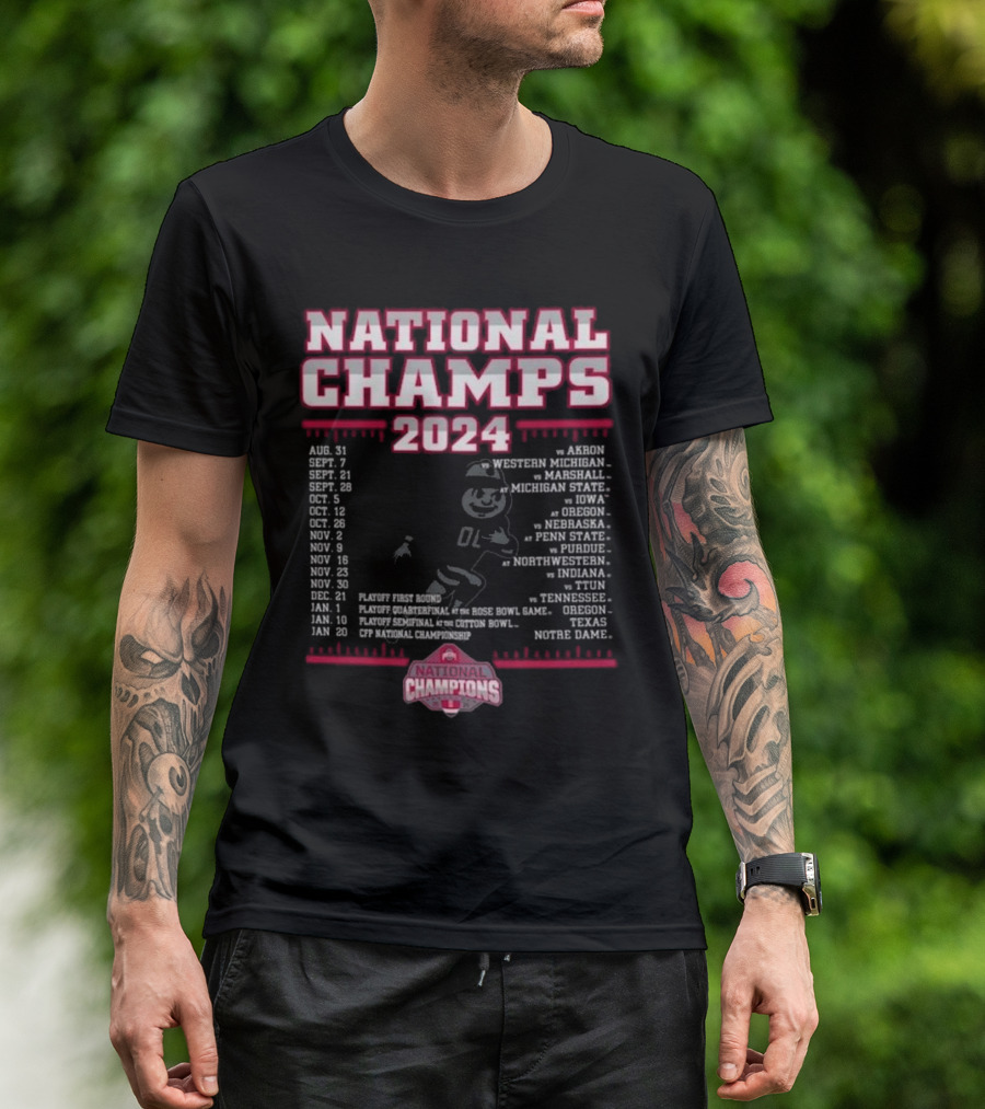 Ohio State Buckeyes National Champs 2024 Football Schedule T-Shirt