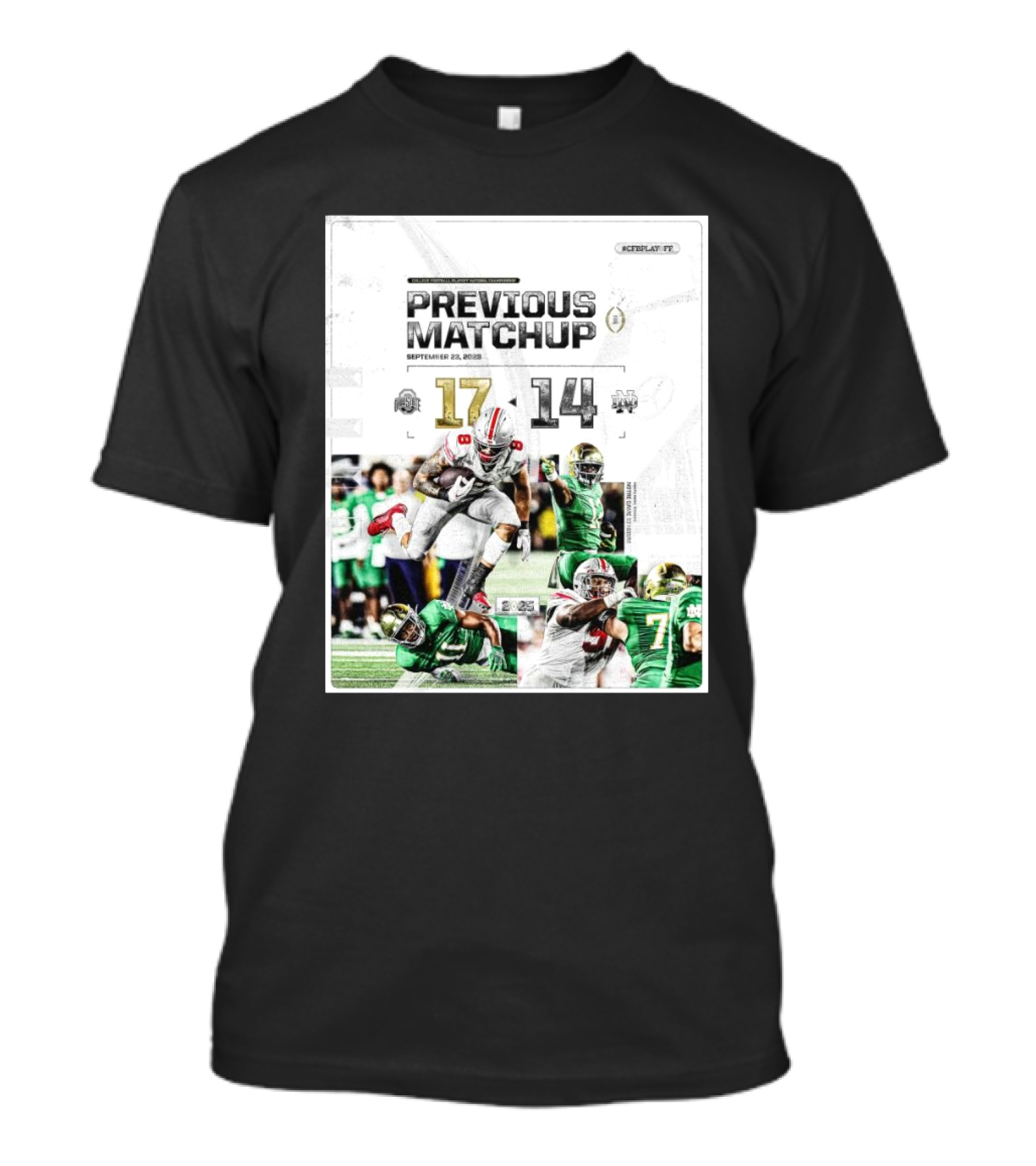 Ohio State Buckeyes 17 Vs Notre Dame Fighting Irish 14 College Playoff National Championship September 23 2023 Previous Matchup T-Shirt