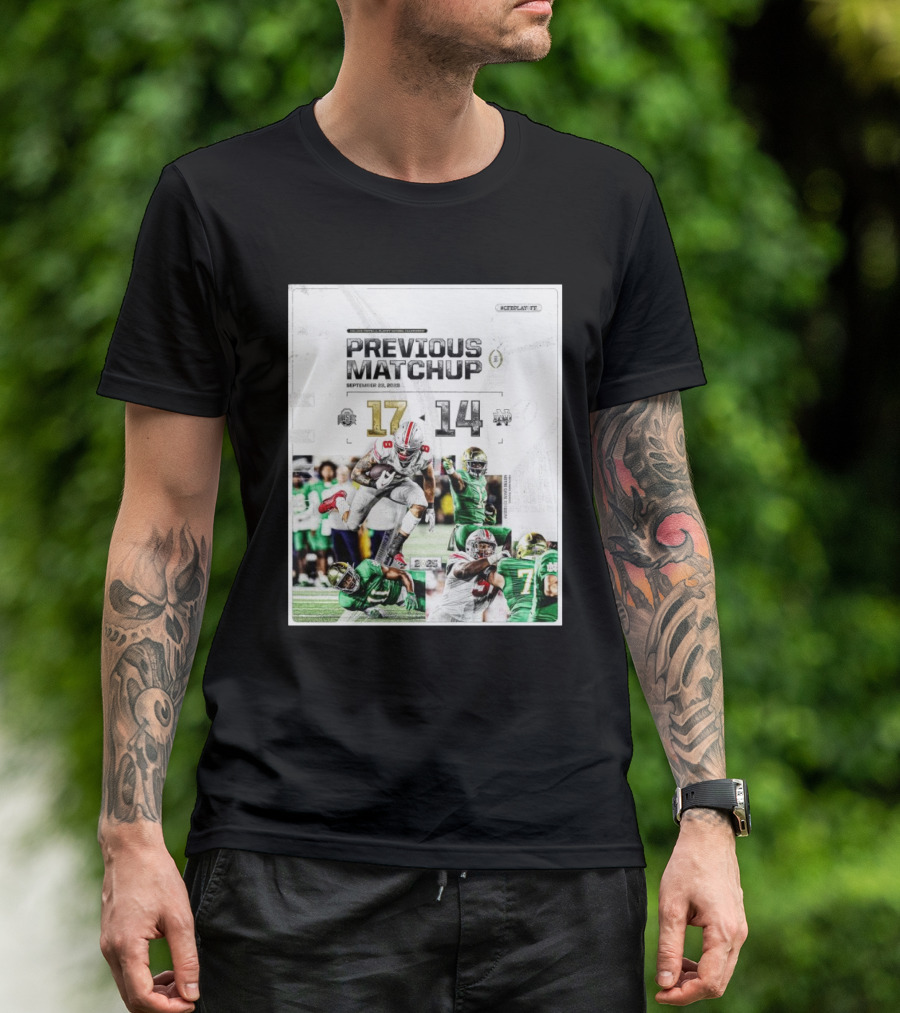 Ohio State Buckeyes 17 Vs Notre Dame Fighting Irish 14 College Playoff National Championship September 23 2023 Previous Matchup T-Shirt