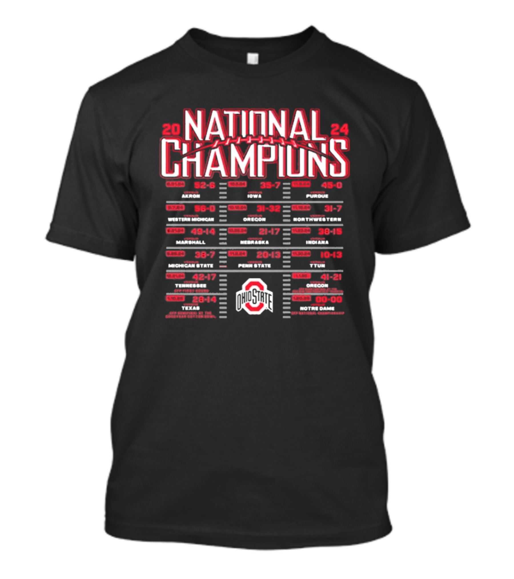 Ohio State Buckeyes 2024-25 National Champions Football Schedule Notre Dame Win T-Shirt