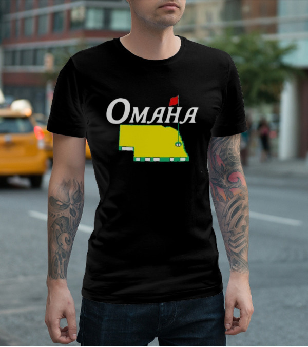 Omaha Nebraska Masters Golf State Map With Pin Flag T-Shirt