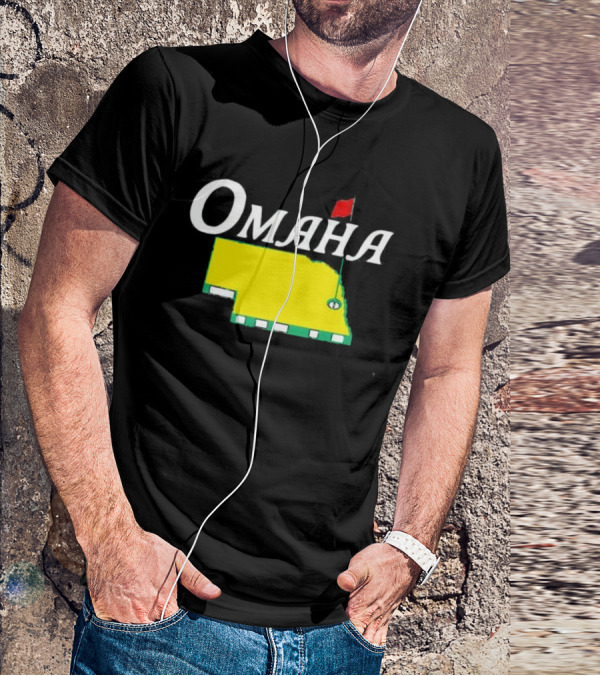 Omaha Nebraska Masters Golf State Map With Pin Flag T-Shirt