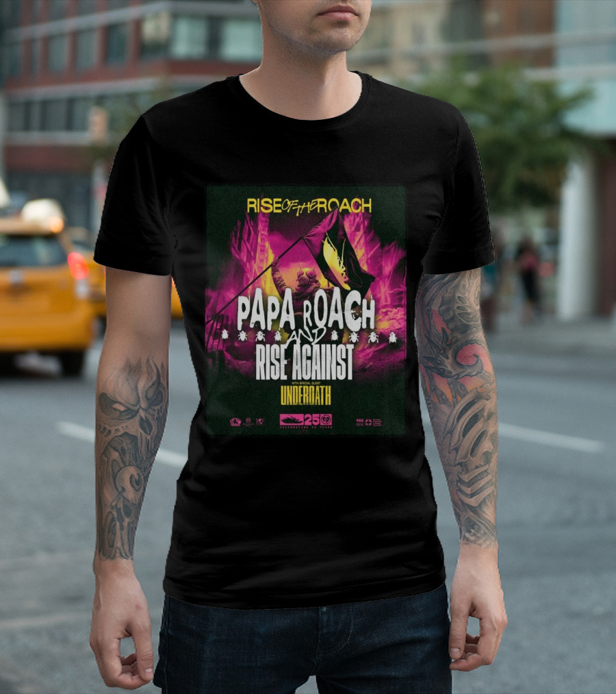 Papa Roach and Rise Against Rise of the Roach Tour 2025 with Underoath Special Guest T-Shirt