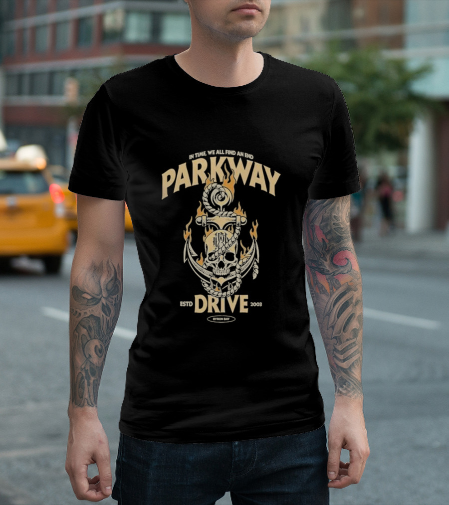 Parkway Drive Burning Skull Anchor 2003 2024 In Time We All Burn We Ride T-Shirt