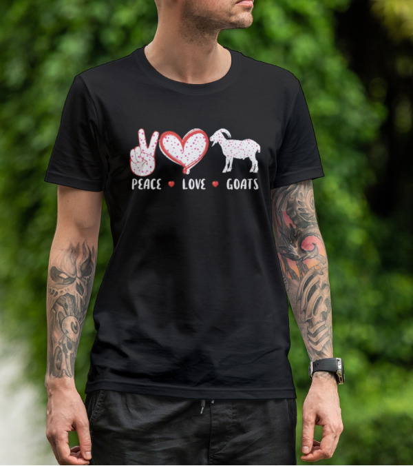 Peace Love Goats Hand Sign Heart Farm Animal T-Shirt