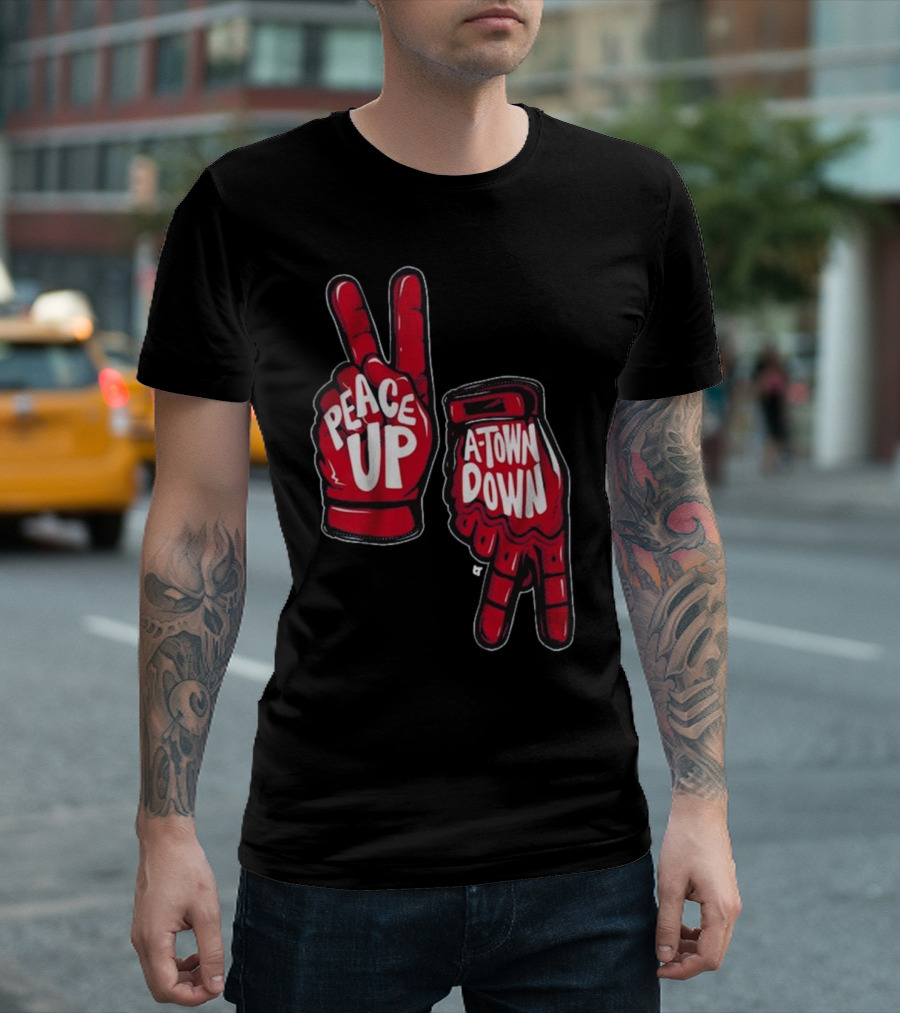 Peace Up A-Town Down Red Gloves Graphic T-Shirt
