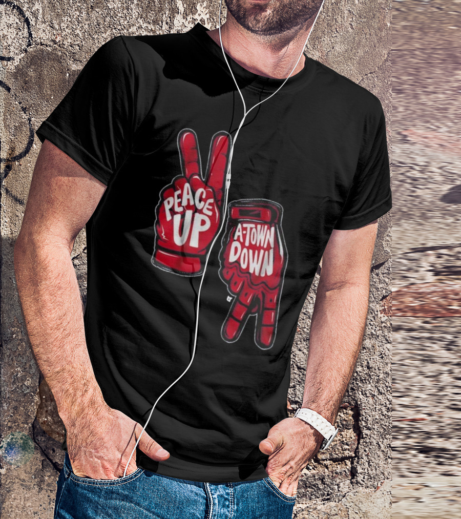 Peace Up A-Town Down Red Gloves Graphic T-Shirt