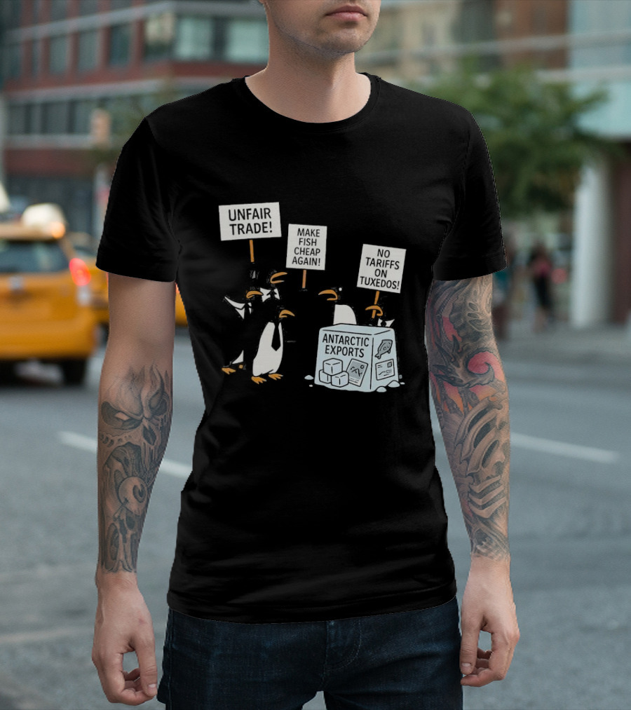 Penguins Protest Against Antarctic Tariffs with Humorous Signs T-Shirt