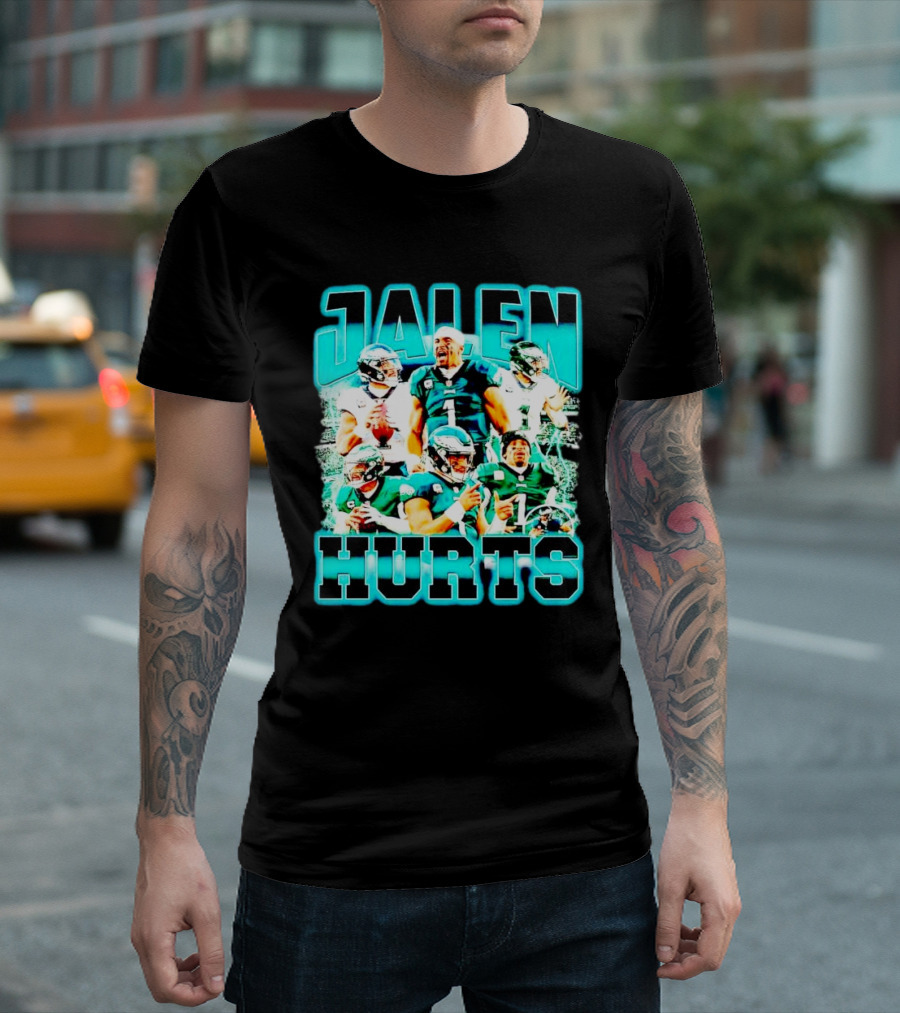 Jalen Hurts 90s Philadelphia Eagles NFL Quarterback Collage T-Shirt