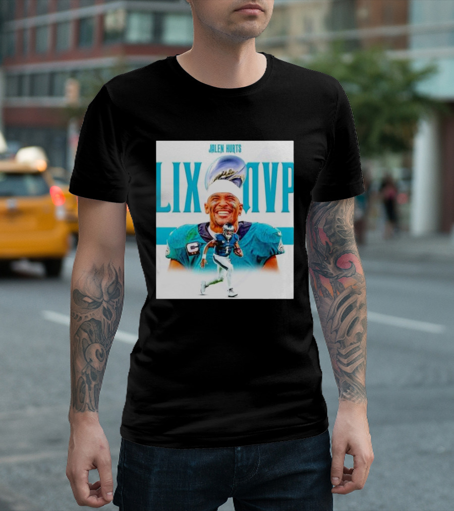 Philadelphia Eagles Jalen Hurts LIX MVP Celebration With Trophy T-Shirt