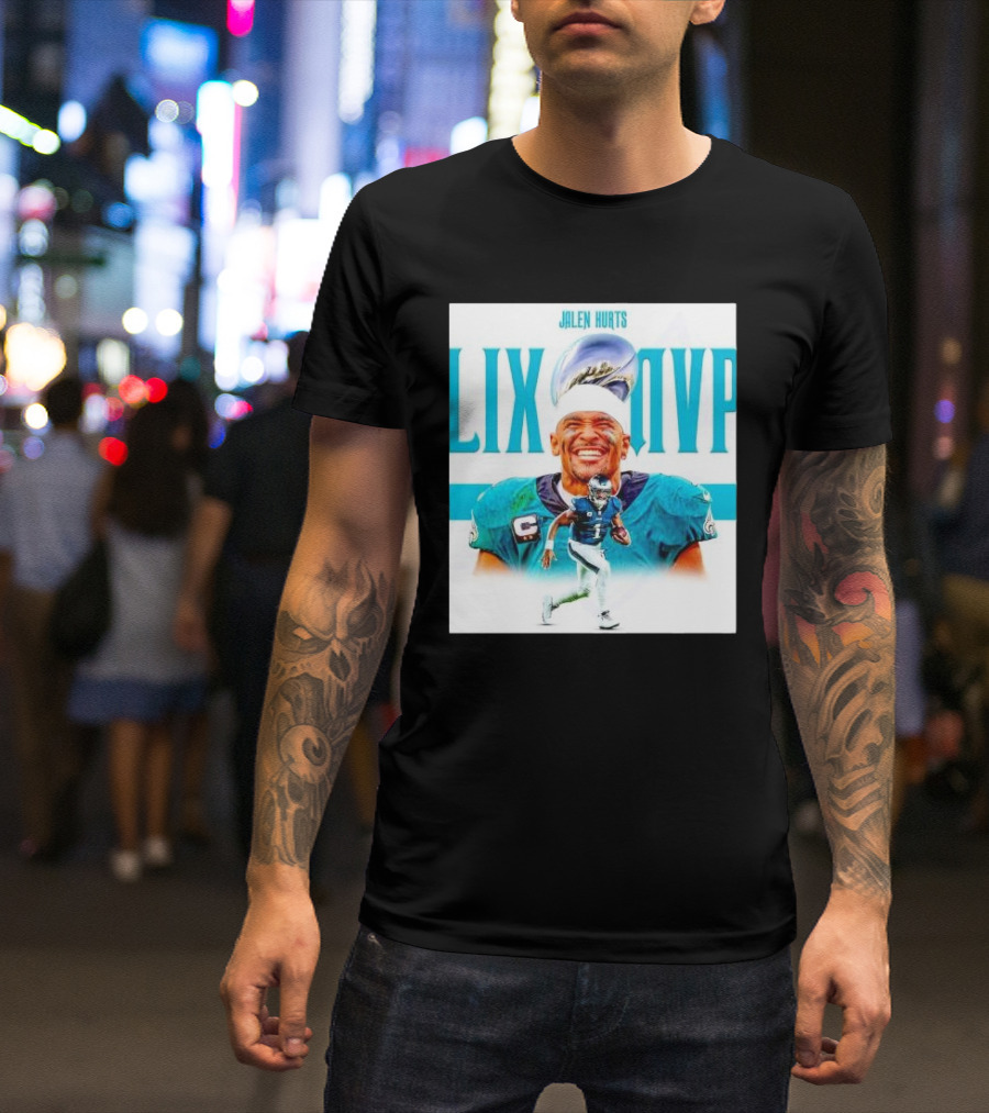 Philadelphia Eagles Jalen Hurts LIX MVP Celebration With Trophy T-Shirt