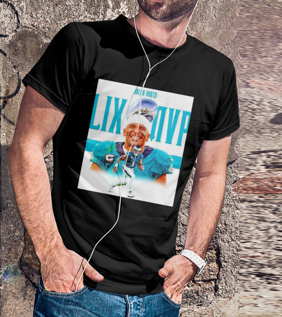 Philadelphia Eagles Jalen Hurts LIX MVP Celebration With Trophy T-Shirt