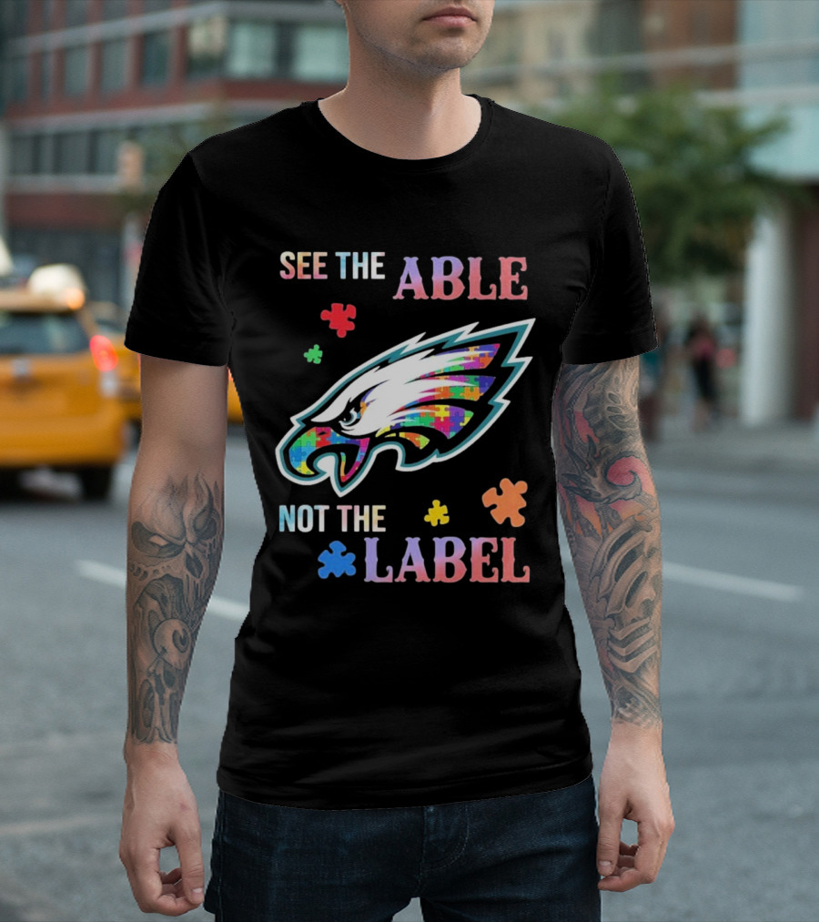 Philadelphia Eagles Autism See The Able Not The Label Puzzle Logo T-Shirt