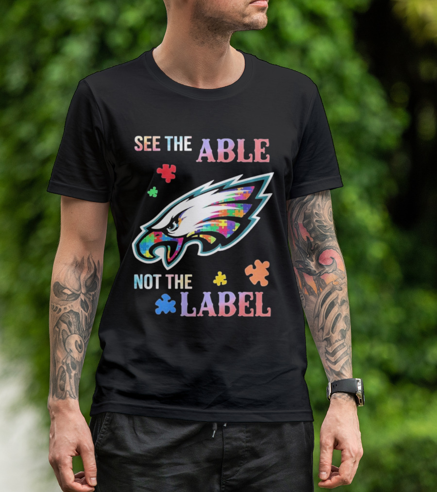Philadelphia Eagles Autism See The Able Not The Label Puzzle Logo T-Shirt