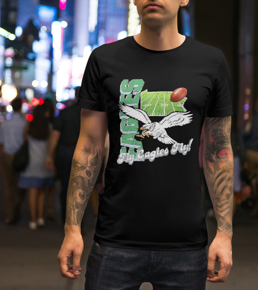 Philadelphia Eagles Fly Eagles Fly Distressed Retro State Field Football T-Shirt