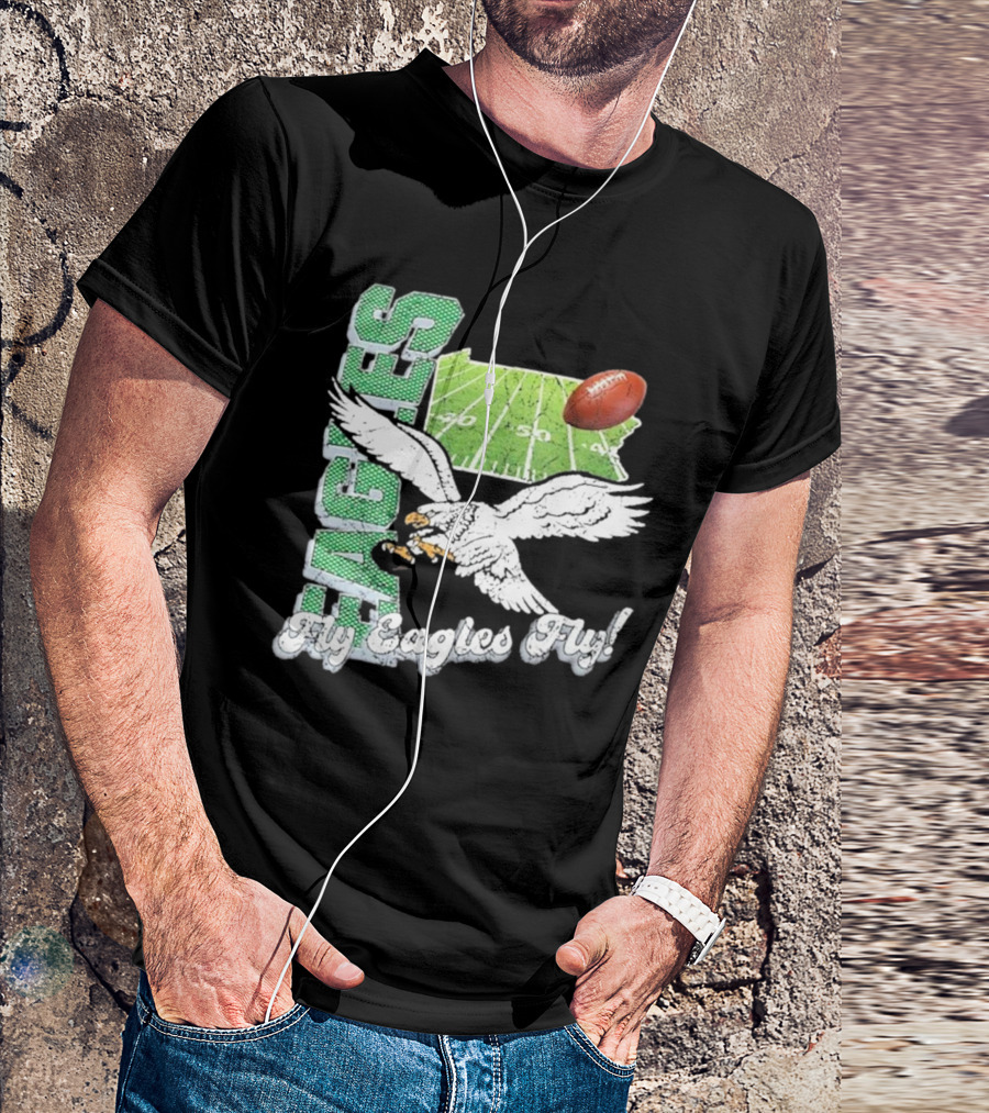 Philadelphia Eagles Fly Eagles Fly Distressed Retro State Field Football T-Shirt