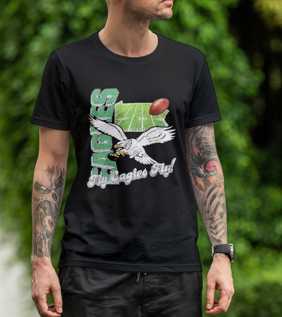 Philadelphia Eagles Fly Eagles Fly Distressed Retro State Field Football T-Shirt