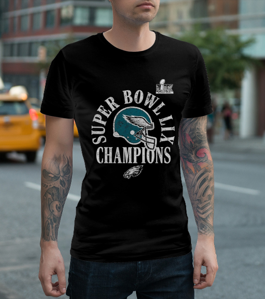 Philadelphia Eagles Super Bowl LIX Champions Celebration with Logo and Helmet T-Shirt
