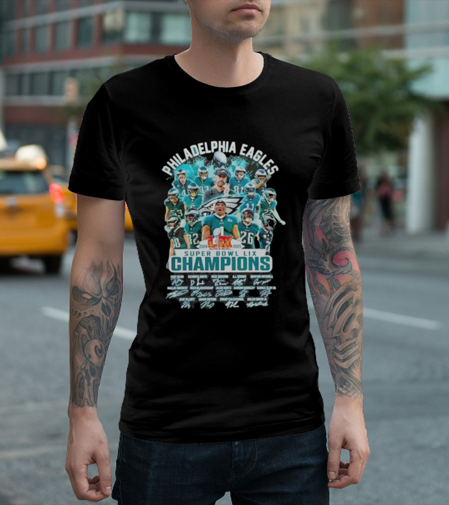 Philadelphia Eagles Super Bowl LIX Champions Signatures 2024-2025 Players T-Shirt