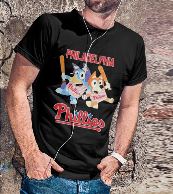 Philadelphia Phillies Bluey Cartoon Characters Baseball Theme T-Shirt